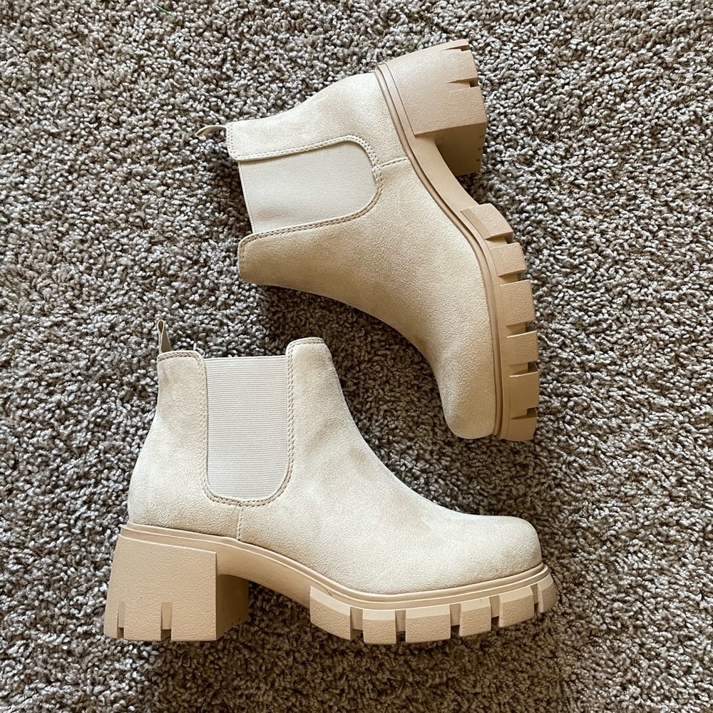 Sand/Tan Colored Booties. Never worn before. Size 8 1/2